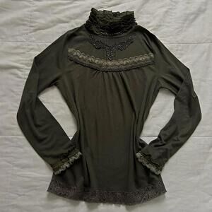 Axes Femme khaki Green high neck lace detailing gothic blouse Size medium